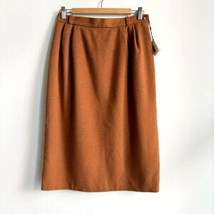 Vintage Jaeger Camel Brown Wool Cashmere Midi Pencil Skirt NEW Deadstock M